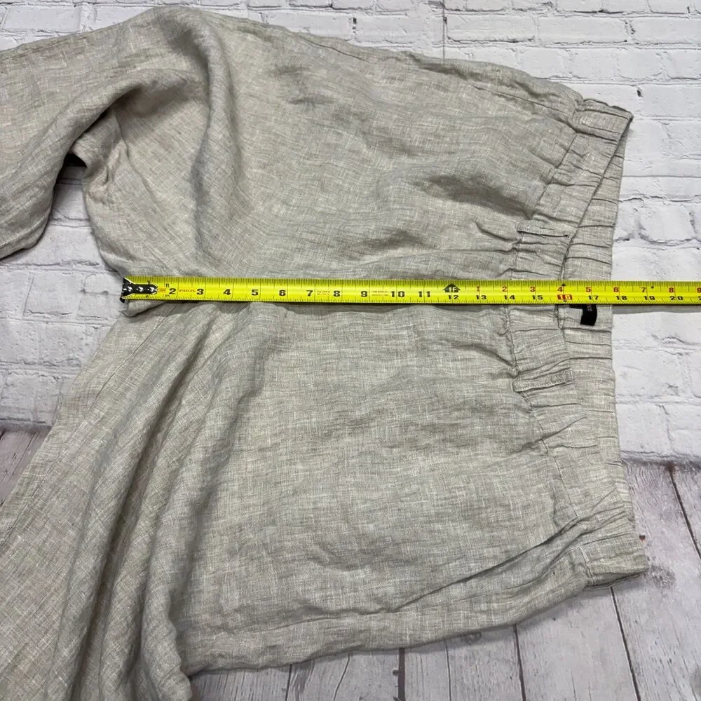 Quince Women Wide Leg 100% Linen Crop Pants Size 2X Beige D127 -22